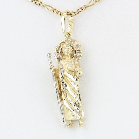 14K Yellow +White Gold CZ Cubic Zirconia Saint Jude Pendant
